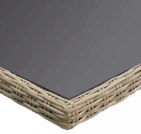 barna üveg és polyrattan kerti étkezőasztal 200 x 100 x 74 cm