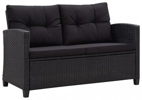 fekete polyrattan kétszemélyes kerti kanapé párnákkal 124 cm