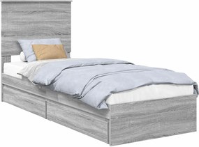 vidaXL Tárolós Ágy fejtámlával Szürke Sonoma 75 x 190 cm Faanyag