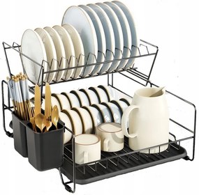 Edényszárító Kétszintes Nagy Evőeszköz Csepegtető Tányérok Tálcával