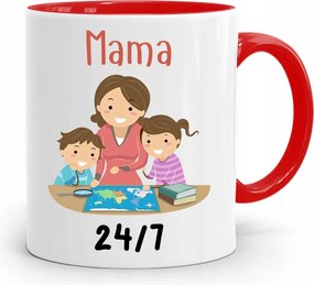 Piros Ajándék Bögre Anyukáknak Anya 24/7 fényképes nyomtatással