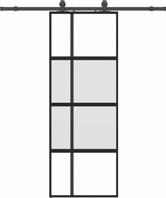 vidaXL fekete edzett üveg tolóajtó fémszerelék szettel 76x205 cm