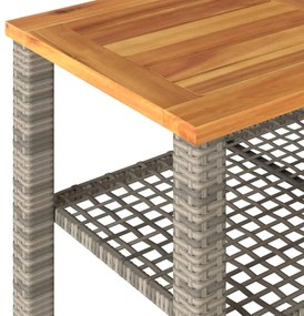 szürke polyrattan és akácfa kerti asztal 70 x 38 x 42 cm