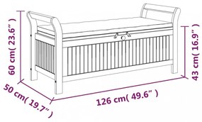 tömör akácfa tárolópad párnával 126 cm