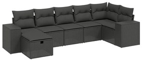 7 részes fekete polyrattan kerti ülőgarnitúra párnával