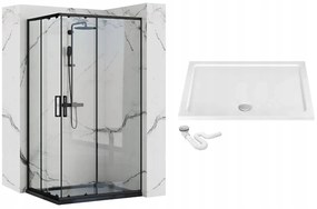 Rea Punto, tolóajtós zuhanykabin 100 (ajtó) x 80 (ajtó) x 190 cm, 5mm átlátszó üveg, fekete profil + fehér Savoy zuhanytálca, KPL-K1016