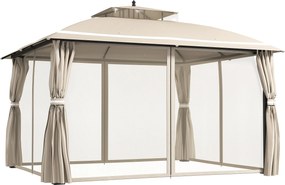 Outsunny Kerti Pavilon 3,7x3 m Pergola Pavilon Dupla Szellőző Tetővel Oldalfalakkal Szúnyoghálókkal Vízálló Anti-UV Napernyő a Kültéri Teraszra | Aoso