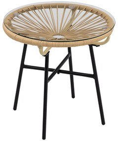Kerti bisztró asztal, kerek asztal, rattan, barna, 50 x 50 x 50 cm