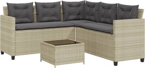 vidaXL L-alakú szürke polyrattan kerti kanapé asztallal és párnákkal