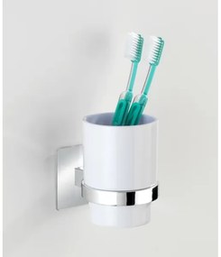 WENKO 23847800-Fogkefetartó pohár TURBO-LOC QUADRO ED. 7x9,5 cm fényes króm/fehér