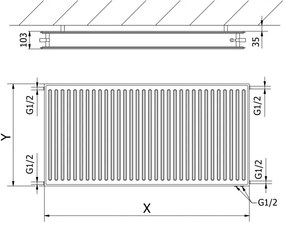 Mexen CVH20 Higiénikus panelradiátor 400 x 1400 mm, alsó csatlakozás, 1113 W, antracit, W620H-040-140-66