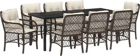 vidaXL Kert étkező szett párnával 9 pcs Barna polirattan