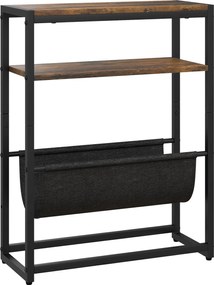 HOMCOM Éjjeli Asztal Oldalsó Asztal Akasztós Rendszerrel és Újságtartóval Ipari Dizájn - 43L x 18W x 56H cm Sötét Barna | Aosom