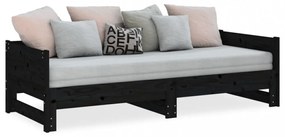 fekete tömör fenyőfa kihúzható kanapéágy 2x(80x200) cm