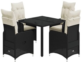 5 részes fekete polyrattan kerti bisztrógarnitúra párnákkal
