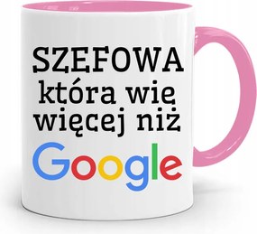 Rózsaszín Bögre Ajándék A Főnöknek, Aki Többet Tud, fényképes nyomattal