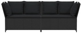 Fekete polyrattan kerti kanapé párnákkal