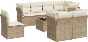 vidaXL 9 részes bézs polyrattan kerti ülőgarnitúra párnákkal