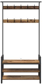 Kabáthorog polcokkal tárolóval Régi fa 95 x 34 x 184 cm Faanyag