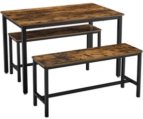 Rusztikus barna bárasztal 2 db paddal 110 x 70 x 75 cm
