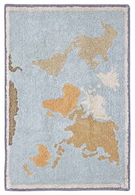 Kék-bézs mosható kézi szövésű pamut gyerek játszószőnyeg 70x100 cm Mini Worldmap – Lorena Canals