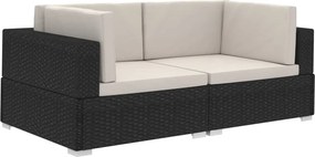 vidaXL 2 db fekete moduláris polyrattan sarokfotel párnákkal