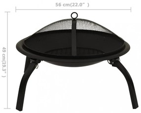 2 az 1-ben acél tűztál és grillező piszkavassal 56 x 56 x 49 cm