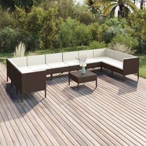 vidaXL 11 részes barna polyrattan kerti bútorszett párnákkal