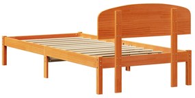 Ágykeret Fejvéggyel Viasz Barna 90x200 cm Tömörfa Fenyő