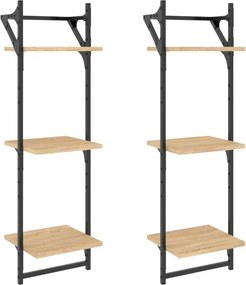 vidaXL 2 db 3 szintes sonoma tölgy színű falipolc rúddal 30x25x100 cm