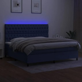 kék szövet rugós és LED-es ágy matraccal 200 x 200 cm