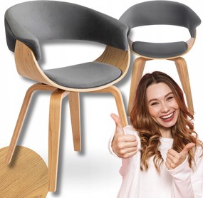 Kárpitozott szék étkező nappali velúr hajlított Gary szürke tölgy Loft