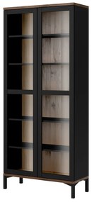 Fekete-natúr színű tálalószekrény diófa dekorral 89x203x36 cm Roomers – Tvilum