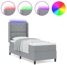 Boxspring Ágy Matraccal és LED Fénnyel Szürke 90x190 cm Szövet