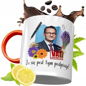 Narancssárga Bögre Mateusz Morawiecki Ajándék fényképes nyomtatással