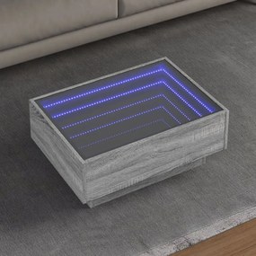 Szürke sonoma szerelt fa dohányzóasztal LED-del 70 x 50 x 30 cm