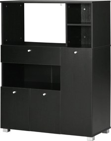 HOMCOM Konyhai Tároló Szekrény Mikrohullámú Sütő Állvány Konyhai Buffet Fiókkal, Polcokkal, 3 Ajtóval és 3 Rekesszel, Anti-tip Dizájnnal 90x40x120 cm