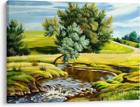 Kép - folyó a rétek között,, olajfestmény (70x50 cm)