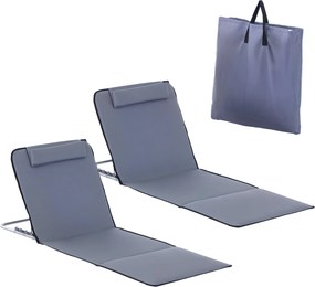 Outsunny 2 db-os Összecsukható Tengerparti Matrac Kihajtható Háttámlával 5 Féle Fejpárnával és Hordtáskával 134x48x33-43 cm Szürke | Aosom