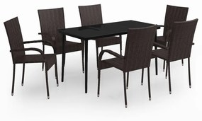 vidaXL 7 részes barna és fekete kerti étkezőgarnitúra