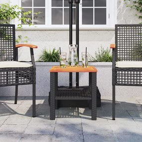 fekete polyrattan és akácfa kerti asztal 40 x 40 x 42 cm