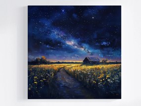 Vászonkép Canvas Falu Mező Tejút Ég Csillagok Éjszaka 40x40