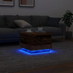 Antik fa színű dohányzóasztal LED-lámpákkal 50 x 50 x 40 cm