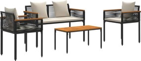 vidaXL Kültéri Bútor Szett 4 pcs Fekete és krémfehér PE Rattan