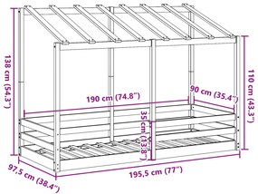 viaszbarna tömör fenyőfa gyerekágy tetővel 90 x 190 cm