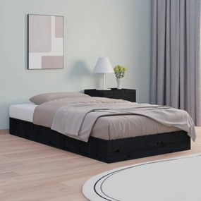 Fekete tömör fa ágykeret 90 x 190 cm (3ft single)
