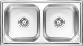 Acél mosogató 78x43 kétrekeszes konyhai süllyesztett szifon