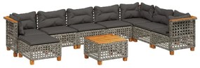vidaXL 9 részes szürke polyrattan kerti ülőgarnitúra párnákkal