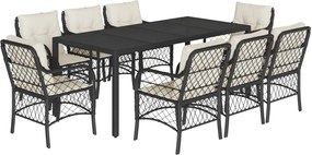 vidaXL 9 részes fekete polyrattan kerti étkezőgarnitúra párnákkal