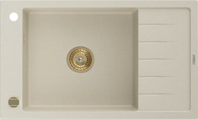 Mexen Elias gránit mosogató 1 rekeszes csepegtetővel 795 x 480 mm, bézs, arany szifon - 6511791005-69-G